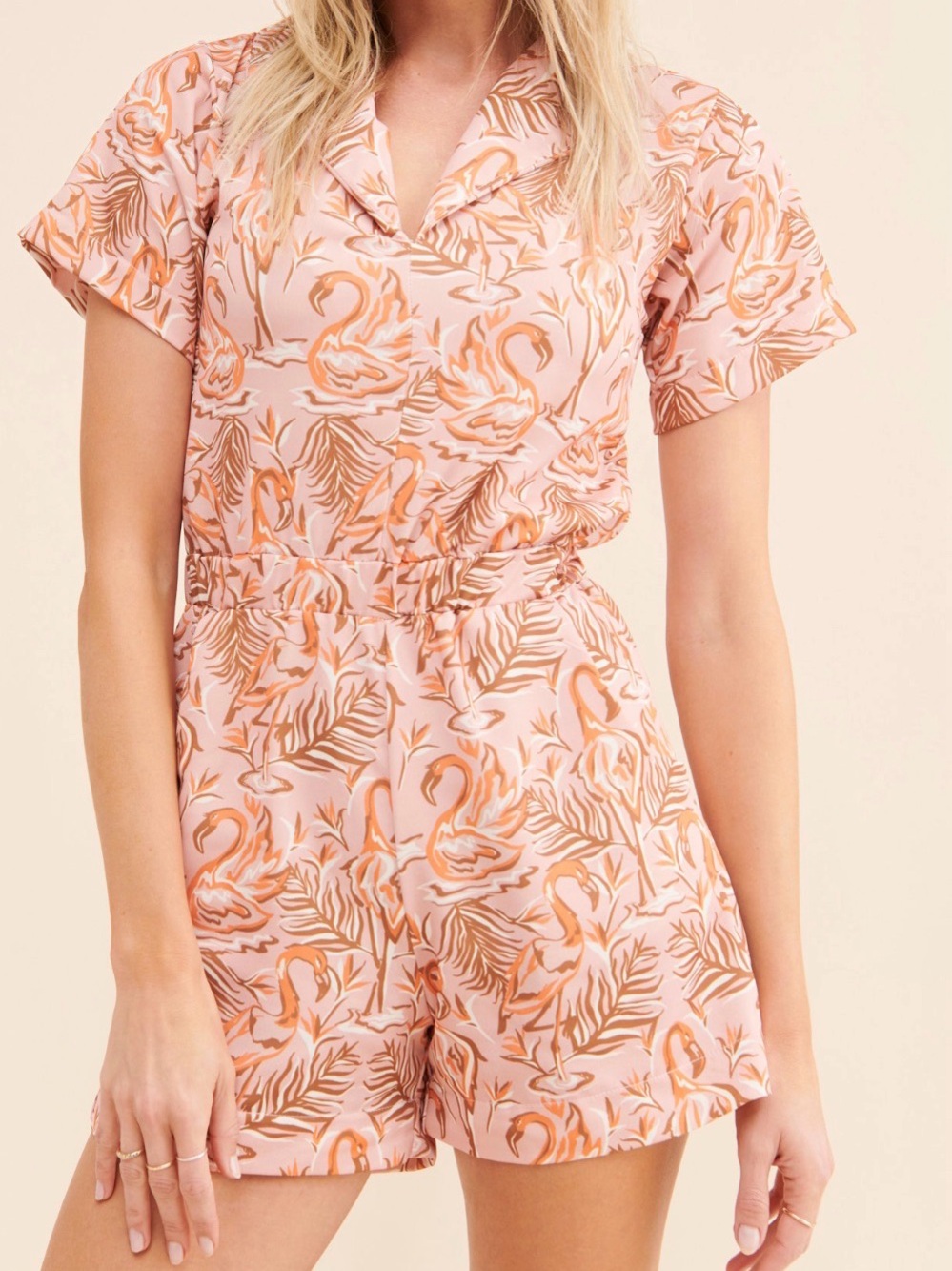 Dazey LA 
Pink Flamingo Print Short Romper